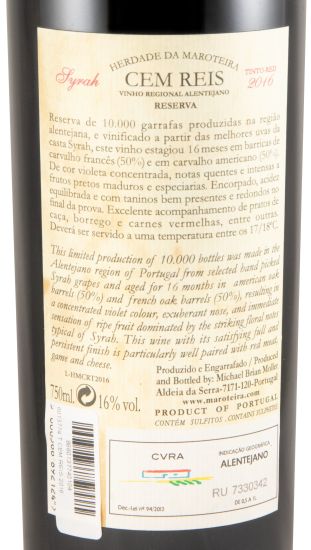 2016 Herdade da Maroteira Cem Reis Syrah Reserva tinto