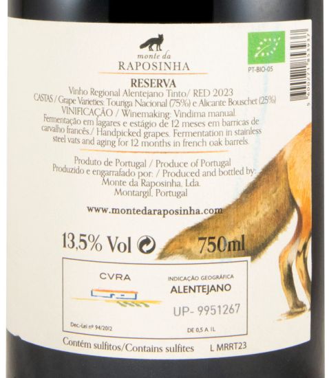 2023 Monte da Raposinha Reserva organic red