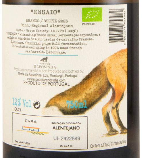 2023 Monte da Raposinha Ensaio III Arinto organic white