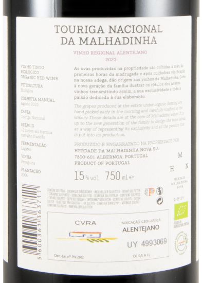2023 Touriga Nacional da Malhadinha Vinha da Peceguina biológico tinto