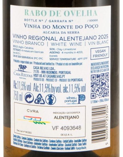 2025 Casa Relvas Vinha do Monte do Poço Rabo de Ovelha branco