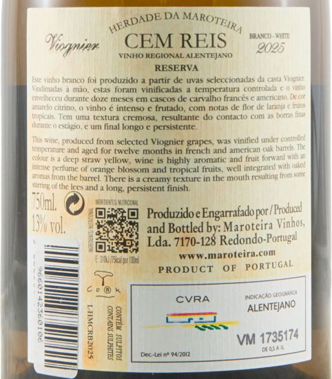 2025 Herdade da Maroteira Cem Reis Viognier Reserva branco