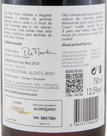 2025 Vicentino Naked Pinot Noir red