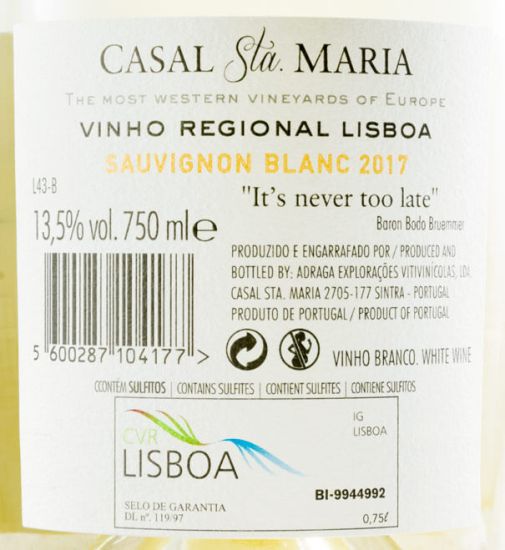 2017 Casal Sta. Maria Sauvignon Blanc white