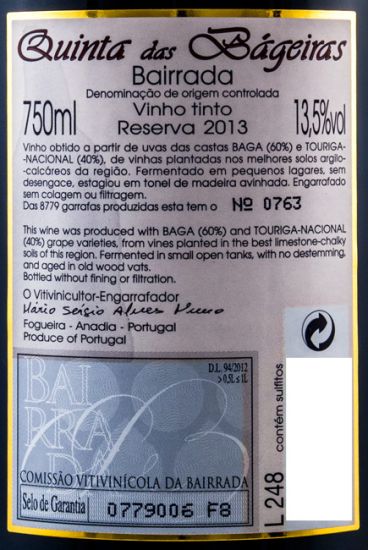 2013 Quinta das Bágeiras Reserva tinto