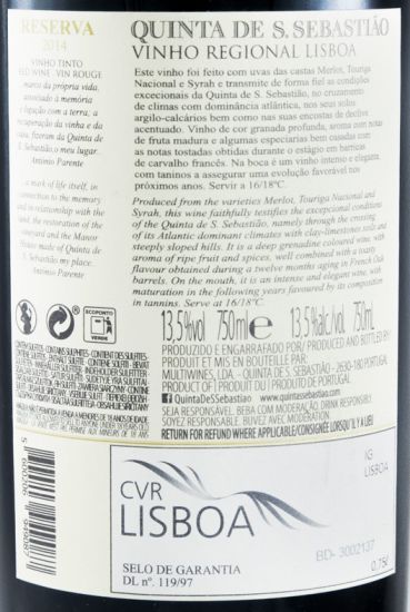 2014 Quinta de São Sebastião Reserva tinto