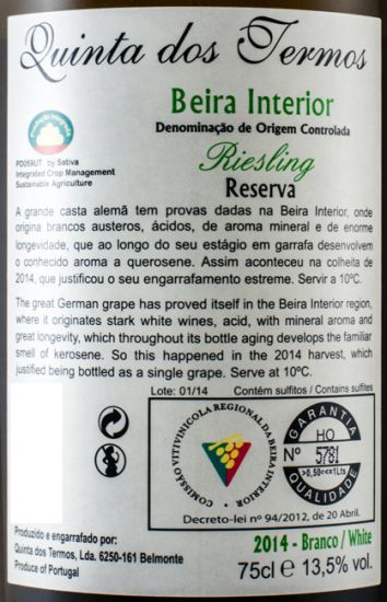 2014 Quinta dos Termos Riesling Reserva white
