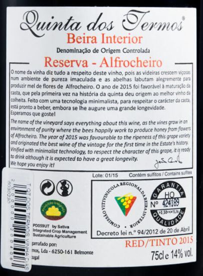 2015 Quinta dos Termos Vinha das Colmeias Reserva Alfrocheiro tinto