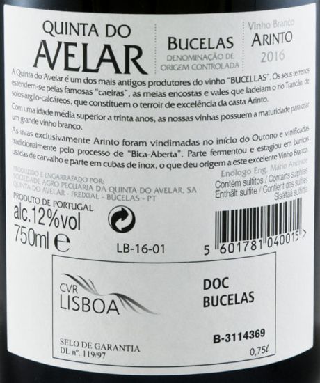 2016 Quinta do Avelar Arinto white