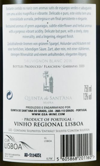 2016 Quinta de Sant'Ana Sauvignon Blanc branco