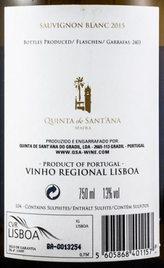 2015 Quinta de Sant'Ana Sauvignon Blanc branco