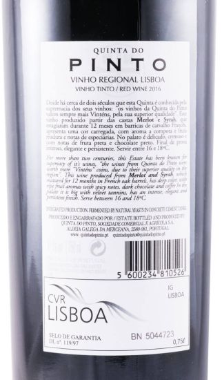 2016 Quinta do Pinto Merlot & Syrah red