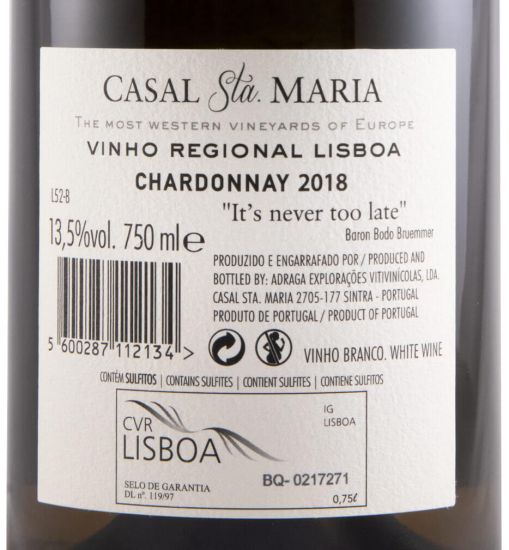 2018 Casal Sta. Maria Chardonnay white