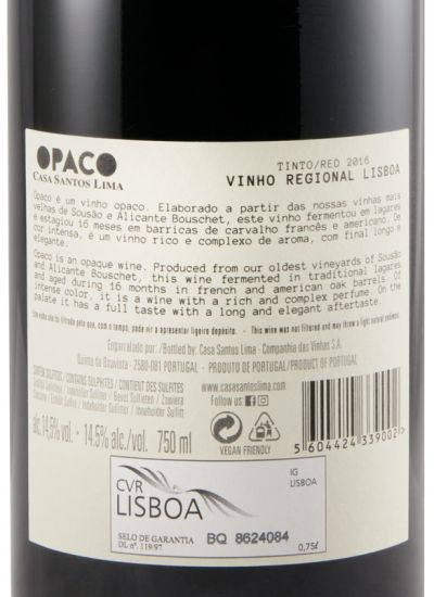 2016 Casa Santos Lima Opaco tinto