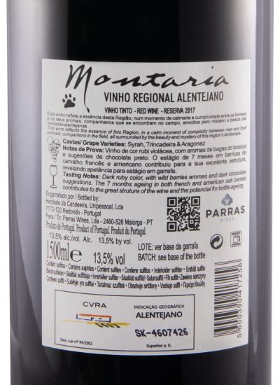2017 Herdade da Candeeira Montaria Reserva tinto 1,5L