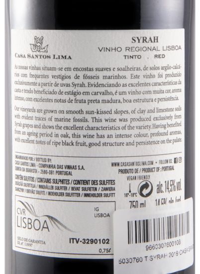 2019 Casa Santos Lima Syrah red