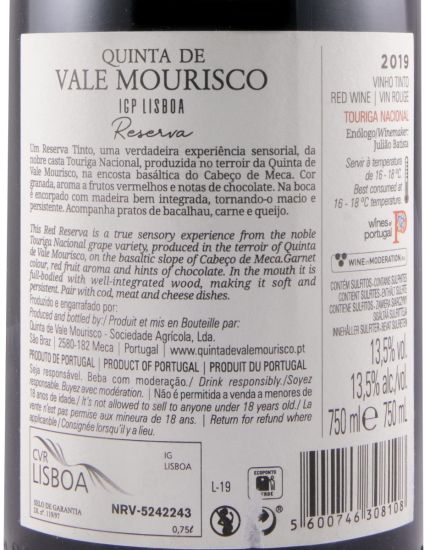 2019 Quinta de Vale Mourisco Touriga Nacional Reserva tinto