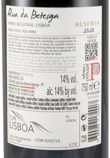 2020 Rua da Betesga Reserva tinto