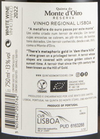 2022 Quinta do Monte d'Oiro Reserva biológico branco