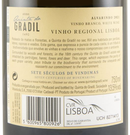 2021 Quinta do Gradil Alvarinho branco (rótulo danificado)