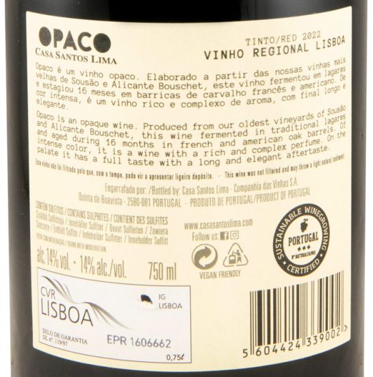 2022 Casa Santos Lima Opaco tinto (rótulo danificado)