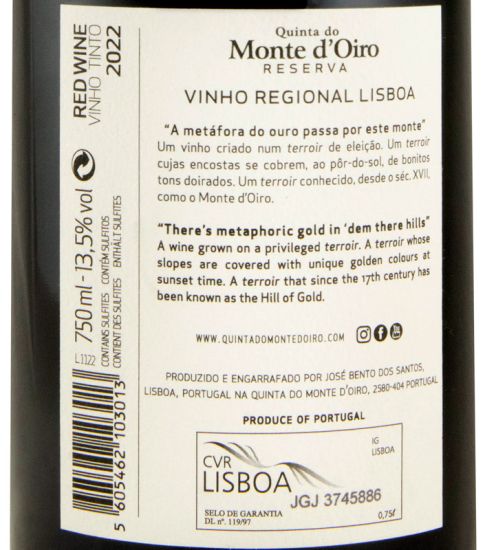 2022 Quinta do Monte d'Oiro Reserva red