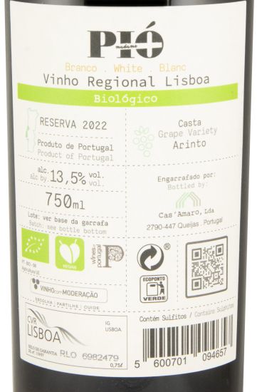 2022 Madame Pió Arinto Reserva biológico branco