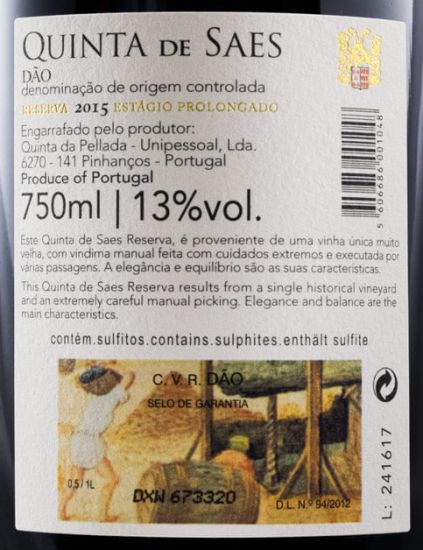 2015 Quinta de Saes Estágio Prolongado Reserva tinto