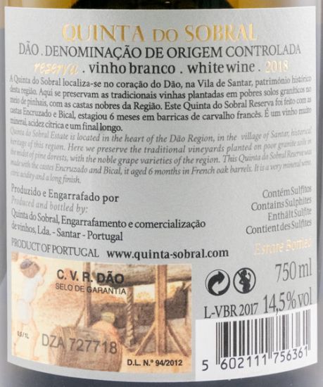 2018 Quinta do Sobral Reserva branco