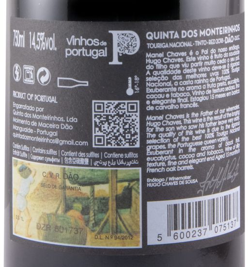 2018 Quinta dos Monteirinhos Manel Chaves Touriga Nacional Reserva red