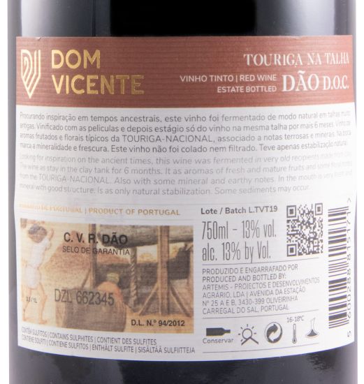 2019 Dom Vicente Touriga na Talha tinto (rótulo danificado)