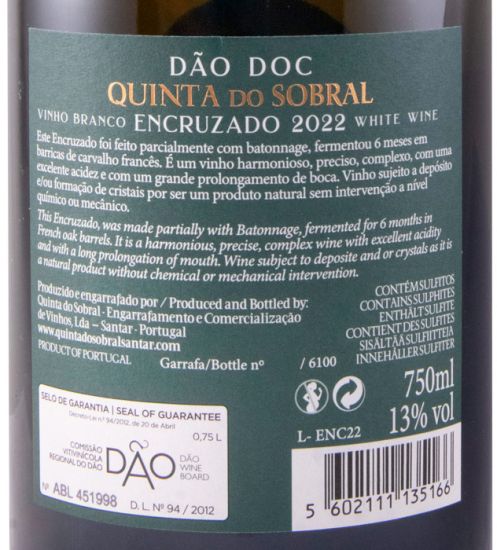 2022 Quinta do Sobral Encruzado branco (rótulo danificado)