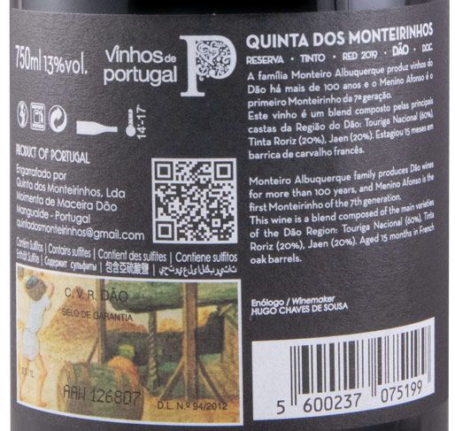 2019 Quinta dos Monteirinhos Menino Afonso Reserva tinto