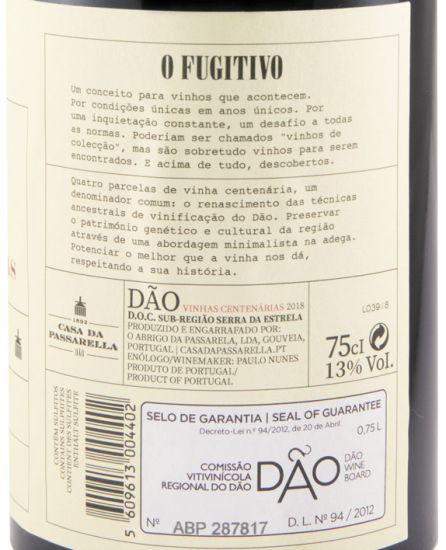 2018 Casa da Passarella O Fugitivo Vinha Centenária tinto