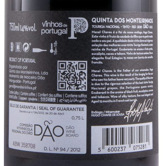 2021 Quinta dos Monteirinhos Manel Chaves Touriga Nacional red