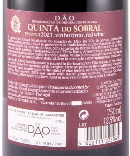 2021 Quinta do Sobral Reserva red