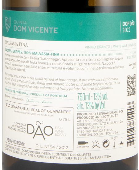 2022 Quinta Dom Vicente Malvasia Fina Reserva branco