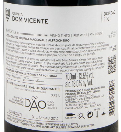 2021 Quinta Dom Vicente Touriga Nacional & Alfrocheiro Reserva tinto