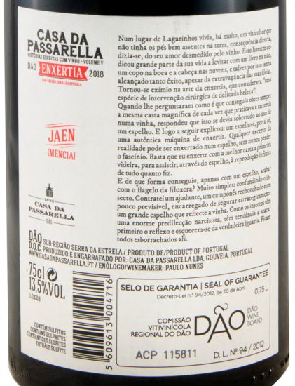 2018 Casa da Passarella Enxertia Jaen tinto