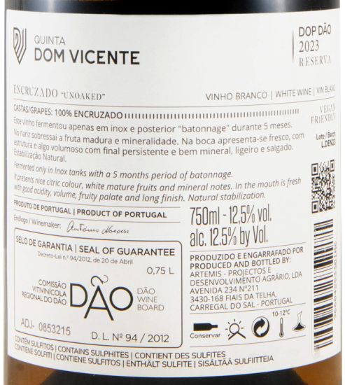 2023 Dom Vicente Unoaked Encruzado Reserva branco