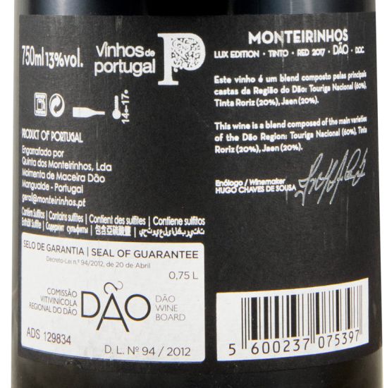 2017 Quinta dos Monteirinhos Lux Edition tinto