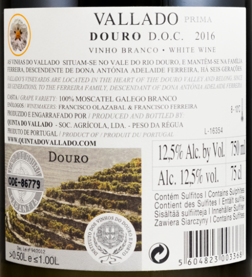 2016 Vallado Prima Moscatel Galego branco