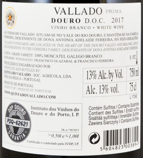 2017 Vallado Prima Moscatel Galego branco