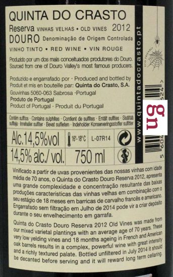 2012 Quinta do Crasto Vinhas Velhas Reserva tinto