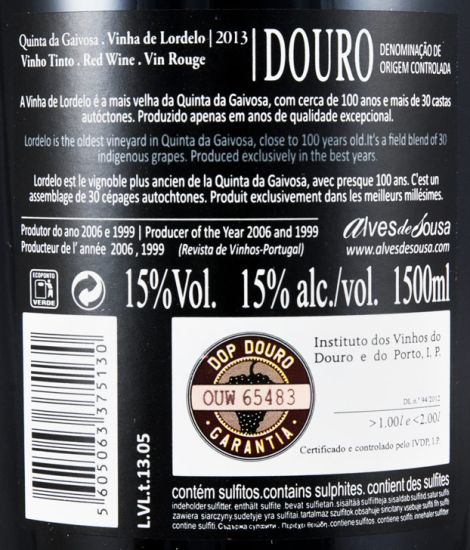 2013 Quinta da Gaivosa Vinha do Lordelo red 1.5L