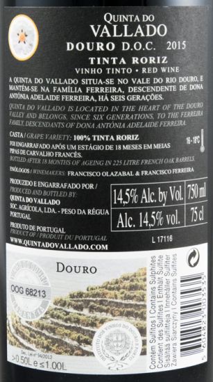 2015 Vallado Tinta Roriz red