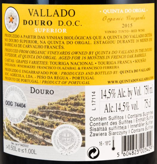 2015 Vallado Quinta do Orgal Douro Superior organic red