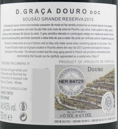 2013 D. Graça Sousão Grande Reserva red