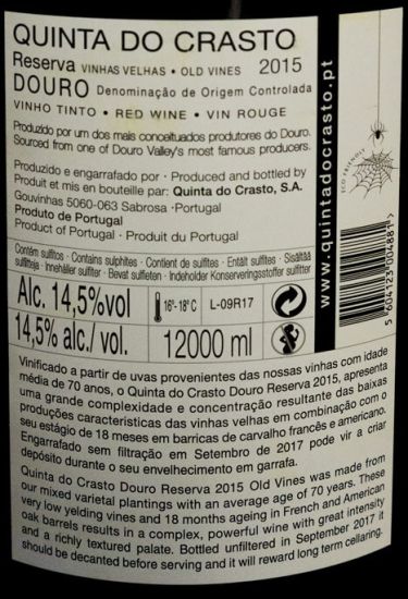 2015 Quinta do Crasto Vinhas Velhas Reserva tinto 12L