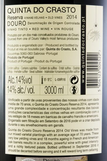 2014 Quinta do Crasto Vinhas Velhas Reserva tinto 3L